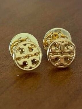 Tory Burch Icon Gold Stud Earrings w/ Backs